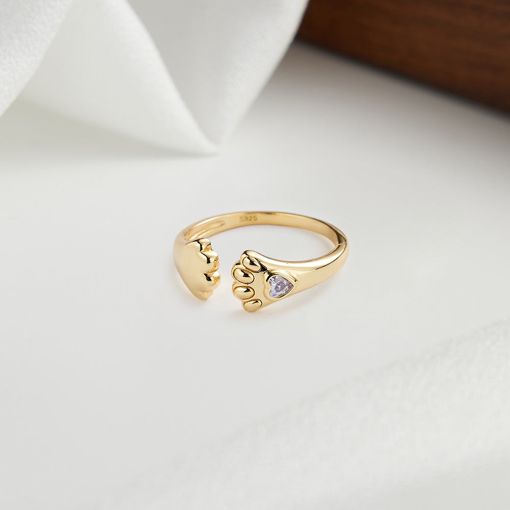 Paw Charm – Gold Vermeil & CZ Adjustable Ring
