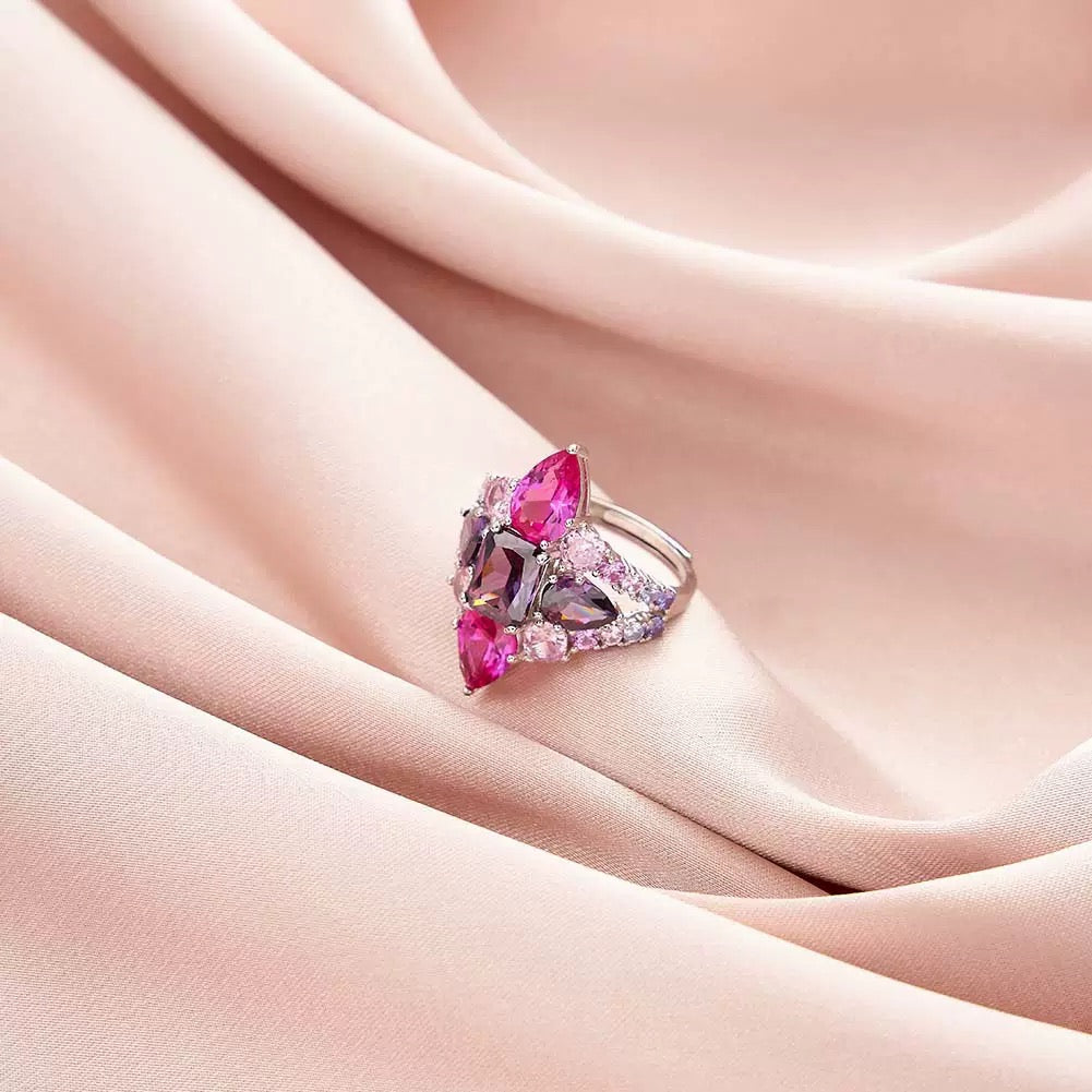 Aurora Flame – Multicolor Gem Cluster Statement Ring