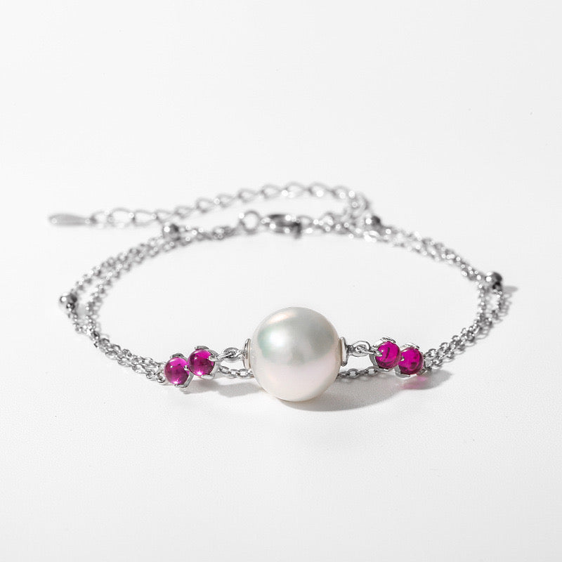 Blush Glow – Pearl & Pink CZ Silver Bracelet