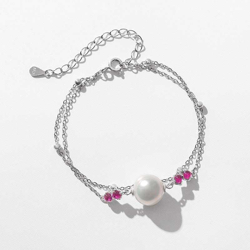 Blush Glow – Pearl & Pink CZ Silver Bracelet