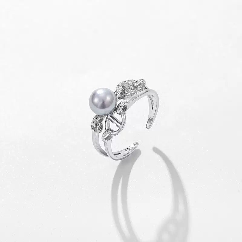 Celestial Chain – Pearl & Pave CZ Open Ring