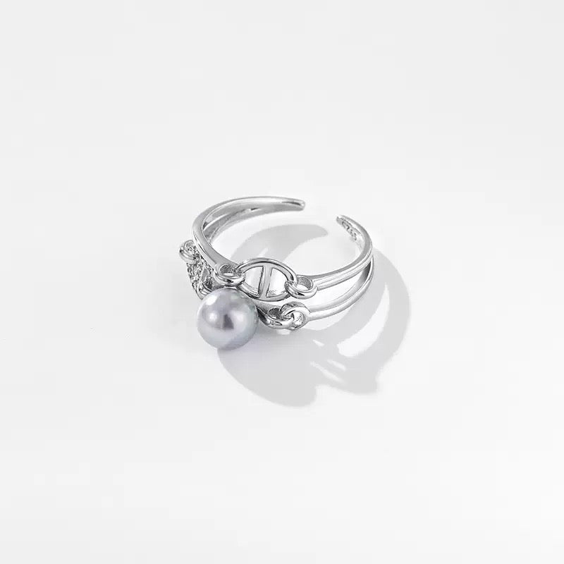 Celestial Chain – Pearl & Pave CZ Open Ring
