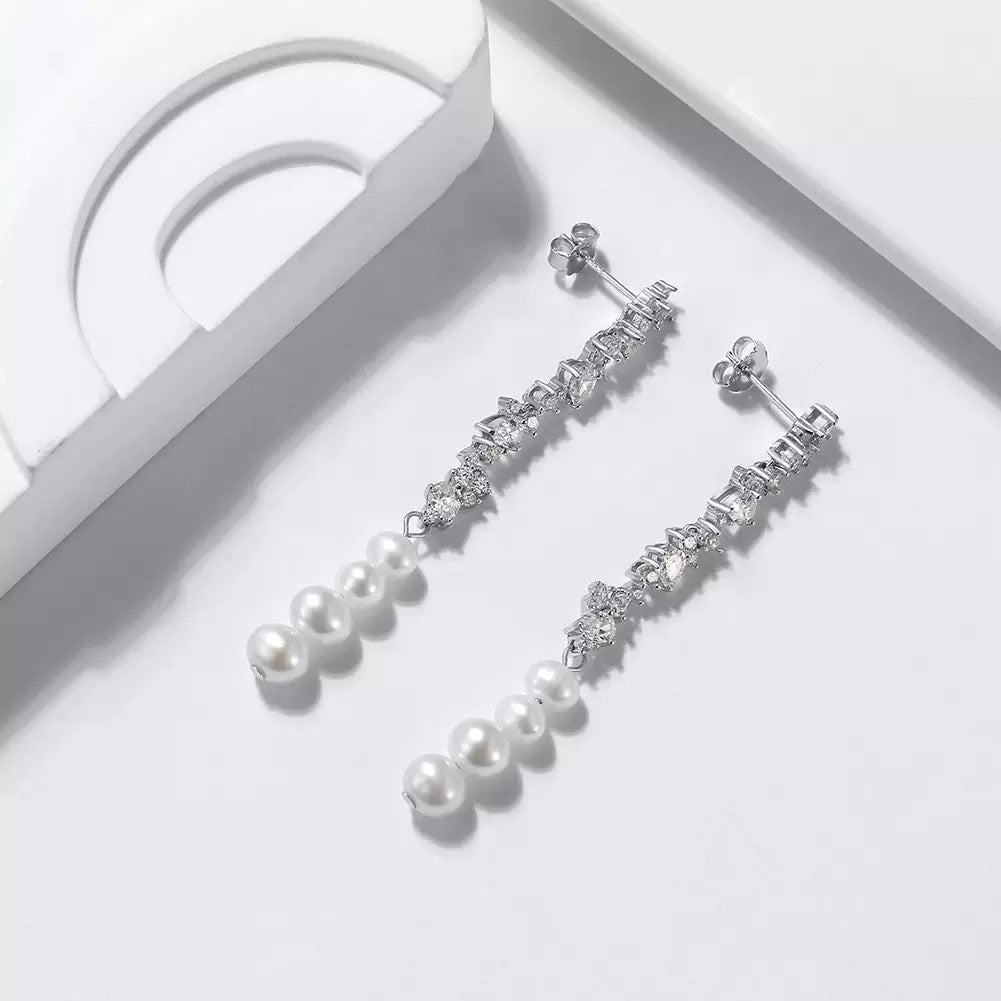 Starfall Trail – Freshwater Pearl & CZ Sterling Silver Earrings