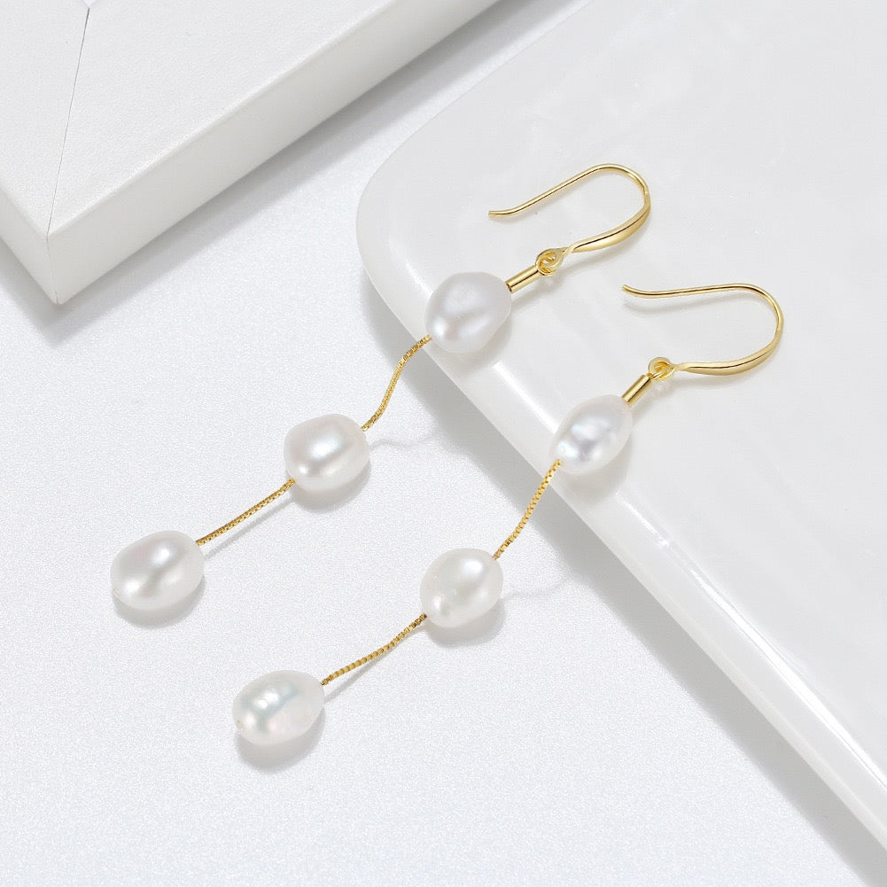 Cascade Drops – Freshwater Pearl Longline Earrings