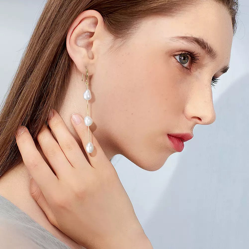 Cascade Drops – Freshwater Pearl Longline Earrings