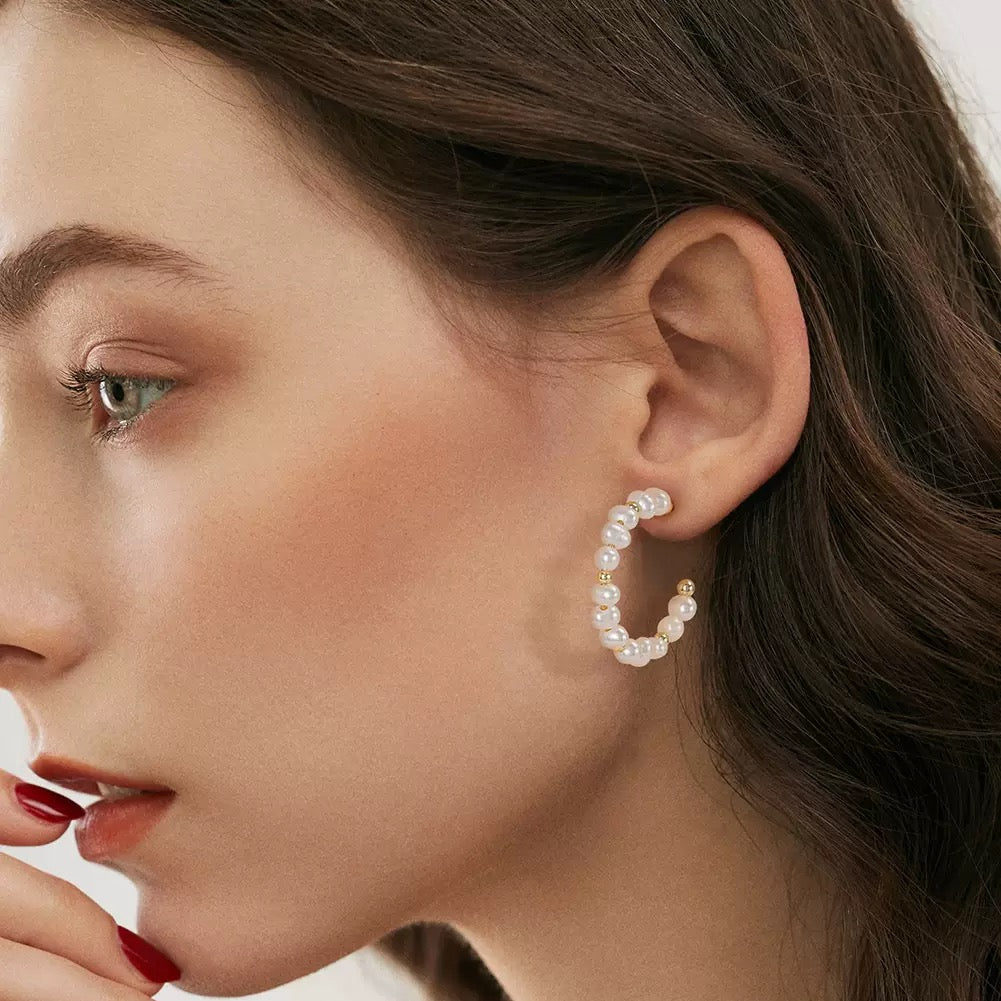 Lunar Loop – Freshwater Pearl & Vermeil Hoop Earrings