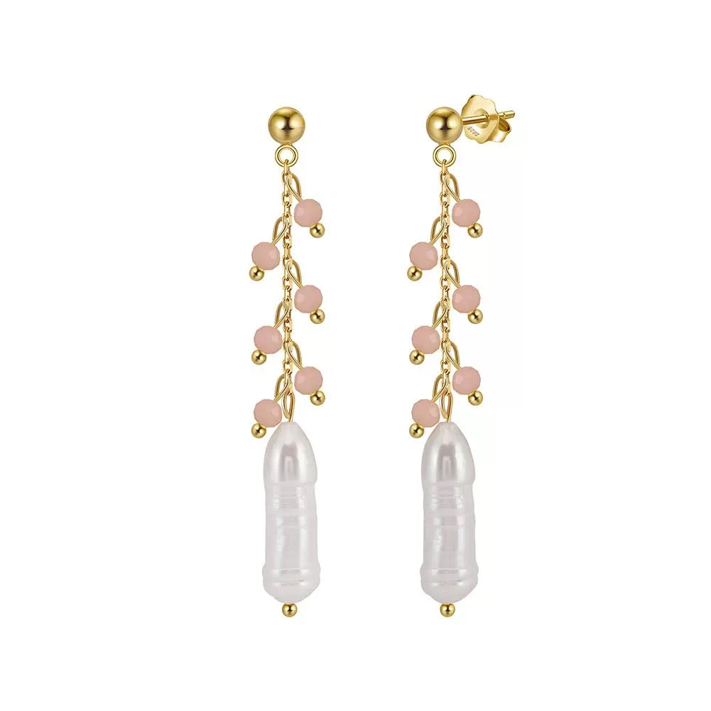 Blush Cascade – Pink Opal & Freshwater Pearl Vermeil Drop Earrings | Energy Stone Series