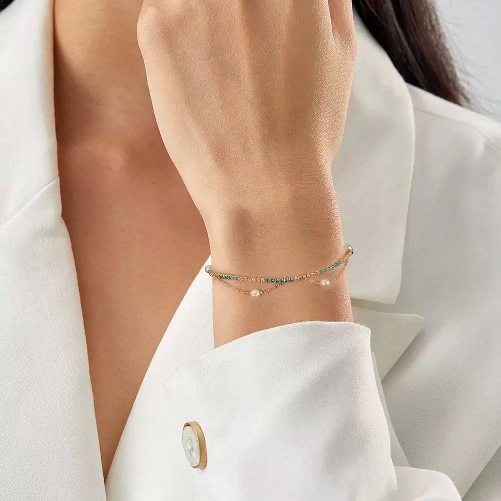 Blue Gleam – CZ & Freshwater Pearl Vermeil Bracelet