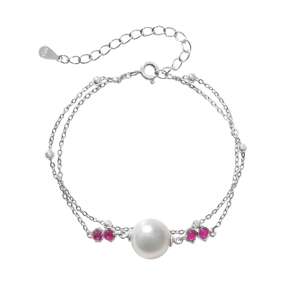 Blush Glow – Pearl & Pink CZ Silver Bracelet