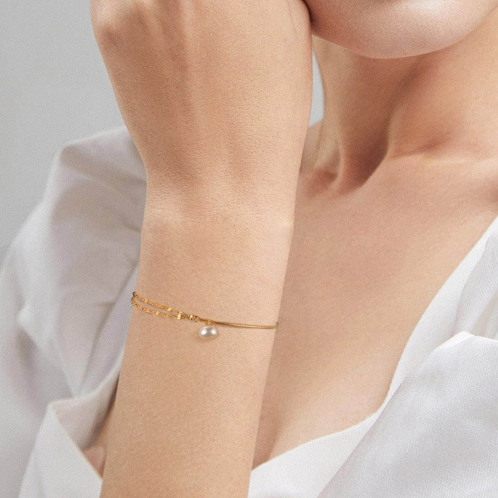 Lustre Drop – Freshwater Pearl Pendant Vermeil Bracelet