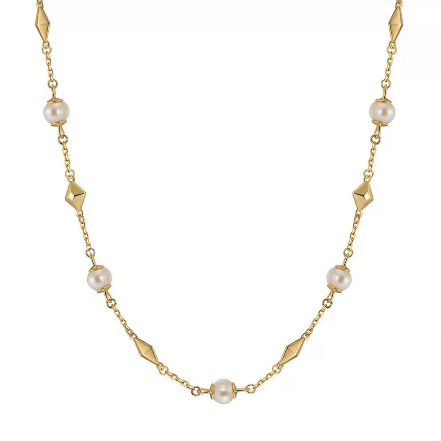 Stellar Gleam – Freshwater Pearl & Gold Link Necklace