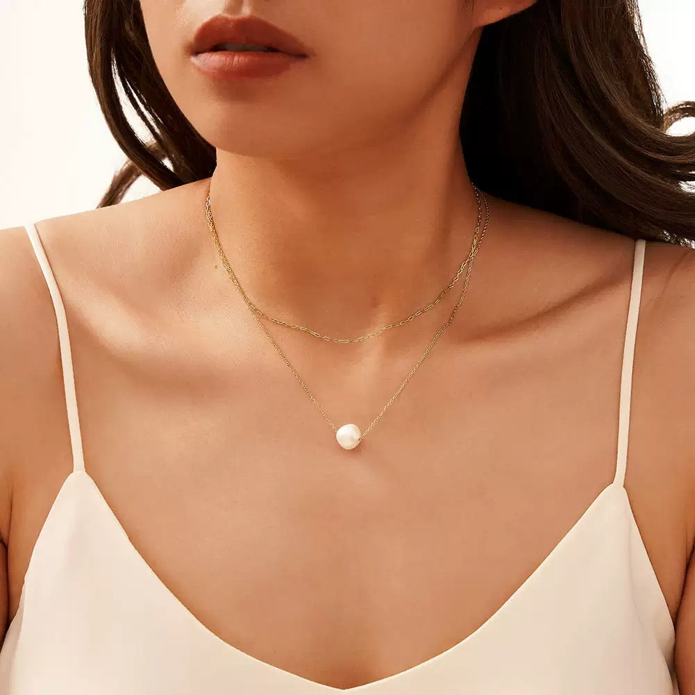 Halo Layer – Freshwater Pearl Double Chain Necklace