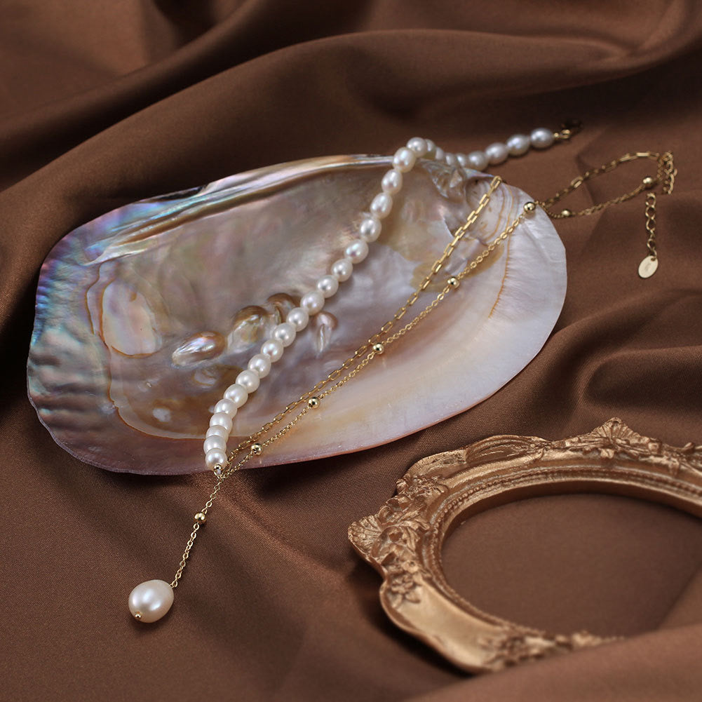 Asym Grace – Freshwater Pearl Lariat Necklace