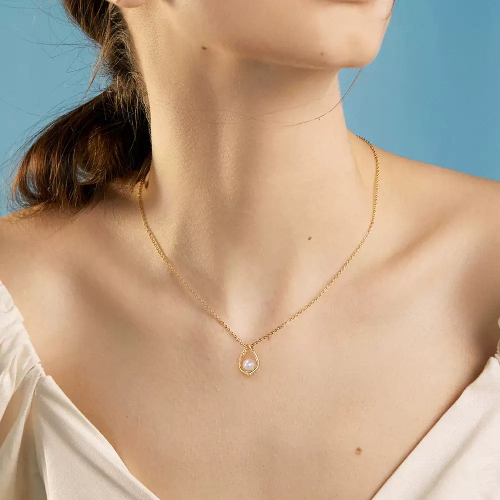 Golden Tear – Freshwater Pearl Drop Pendant Necklace