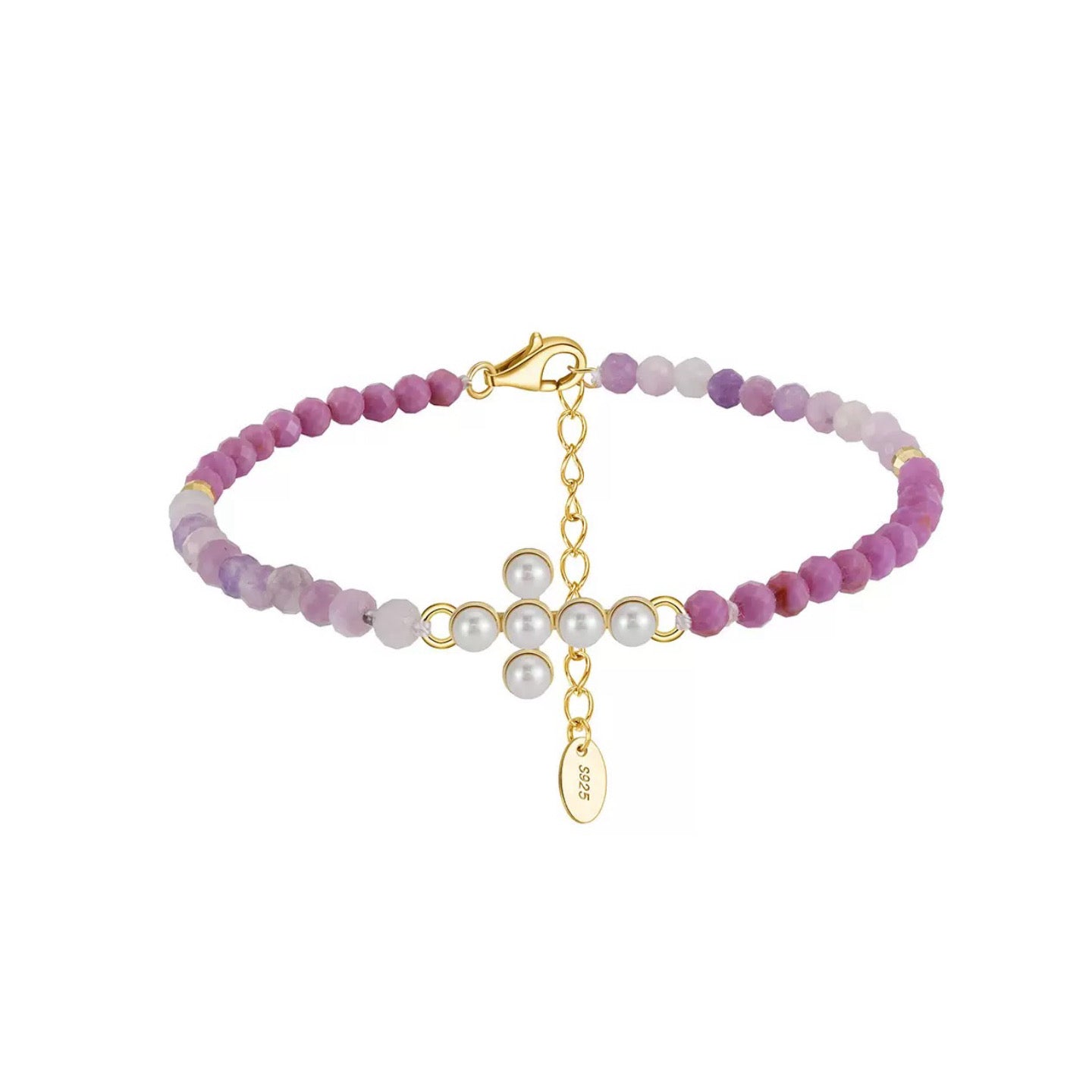 Celestial Cross – Freshwater Pearl & Lepidolite Vermeil Bracelet | Energy Stone Series