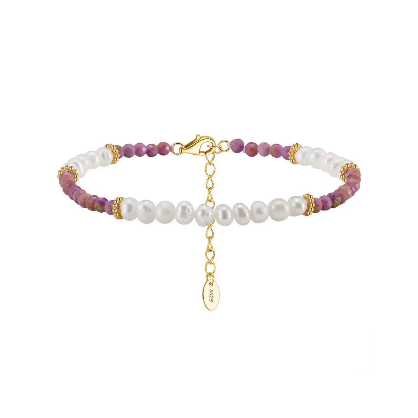 Celestial Grace – Freshwater Pearl & Lepidolite Vermeil Bracelet | Energy Stone Series