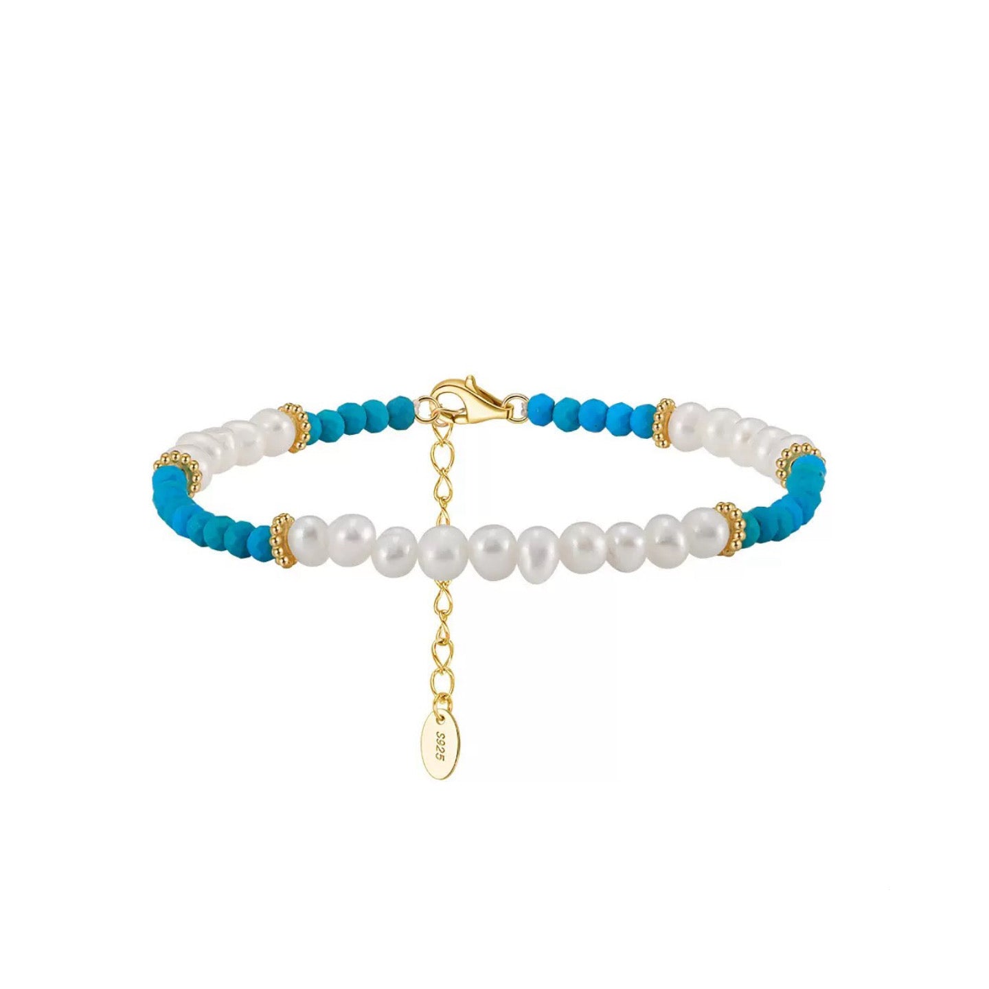 Celestial Glow – Freshwater Pearl & Turquoise Vermeil Bracelet | Energy Stone Series