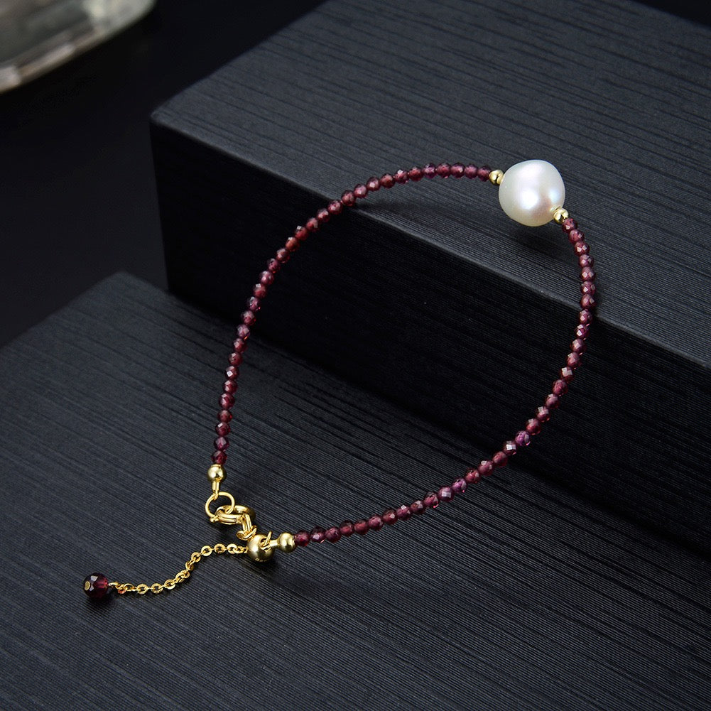 Ruby Core – Garnet & Freshwater Pearl Vermeil Bracelet | Energy Stone Series