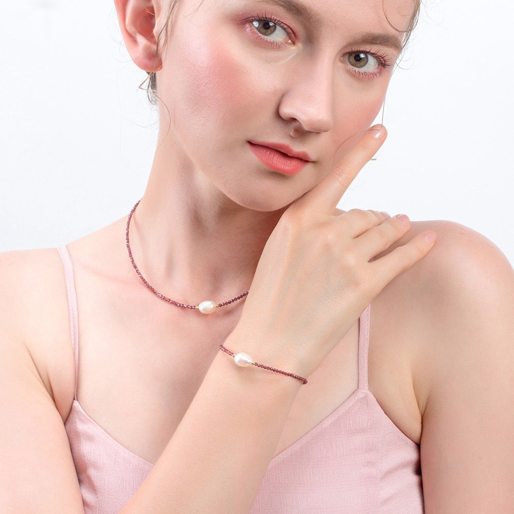 Ruby Core – Garnet & Freshwater Pearl Vermeil Bracelet | Energy Stone Series