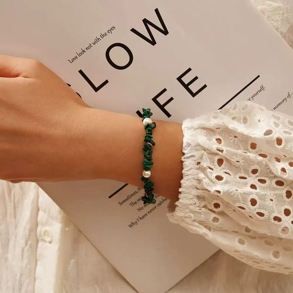 Forest Pulse – Malachite & Shell Pearl Vermeil Bracelet | Energy Stone Series
