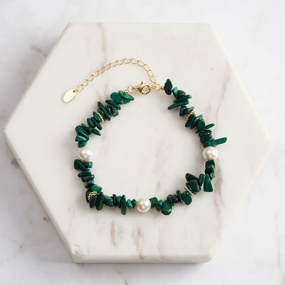Forest Pulse – Malachite & Shell Pearl Vermeil Bracelet | Energy Stone Series