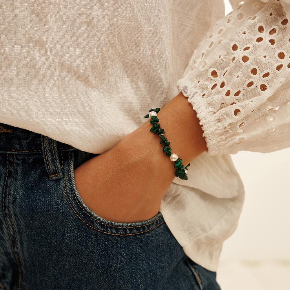 Forest Pulse – Malachite & Shell Pearl Vermeil Bracelet | Energy Stone Series