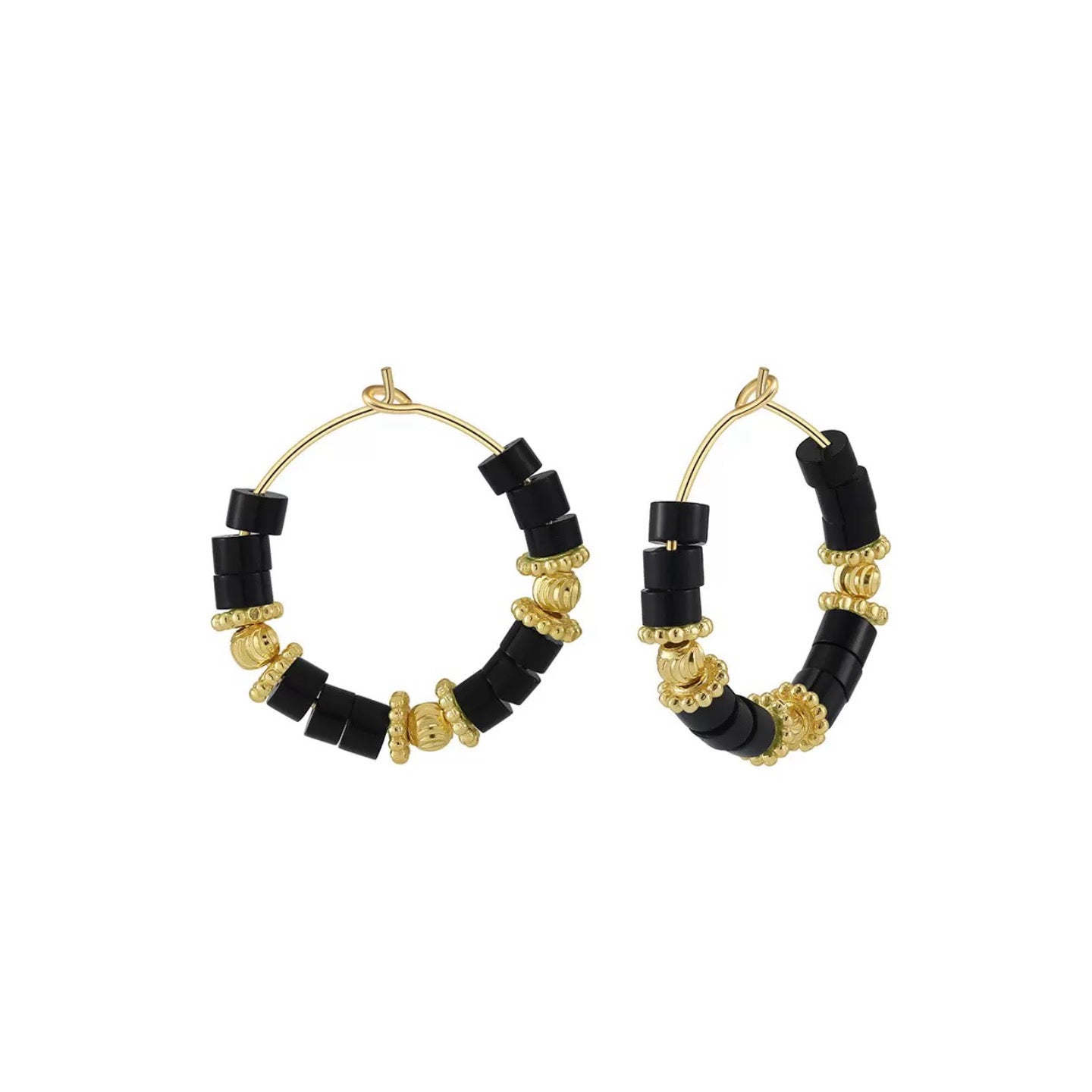 Noir Orbit – Obsidian & Vermeil Hoop Earrings | Energy Stone Series