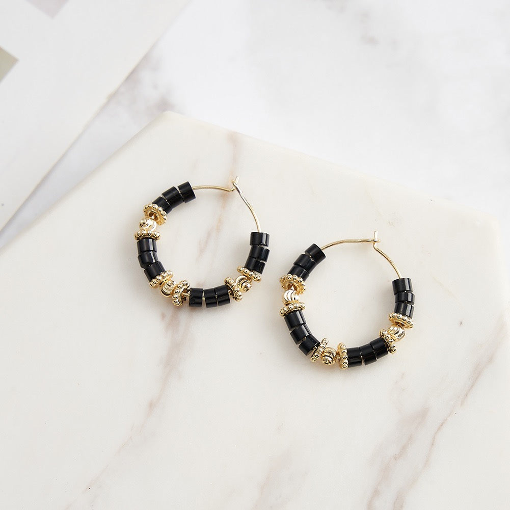 Noir Orbit – Obsidian & Vermeil Hoop Earrings | Energy Stone Series
