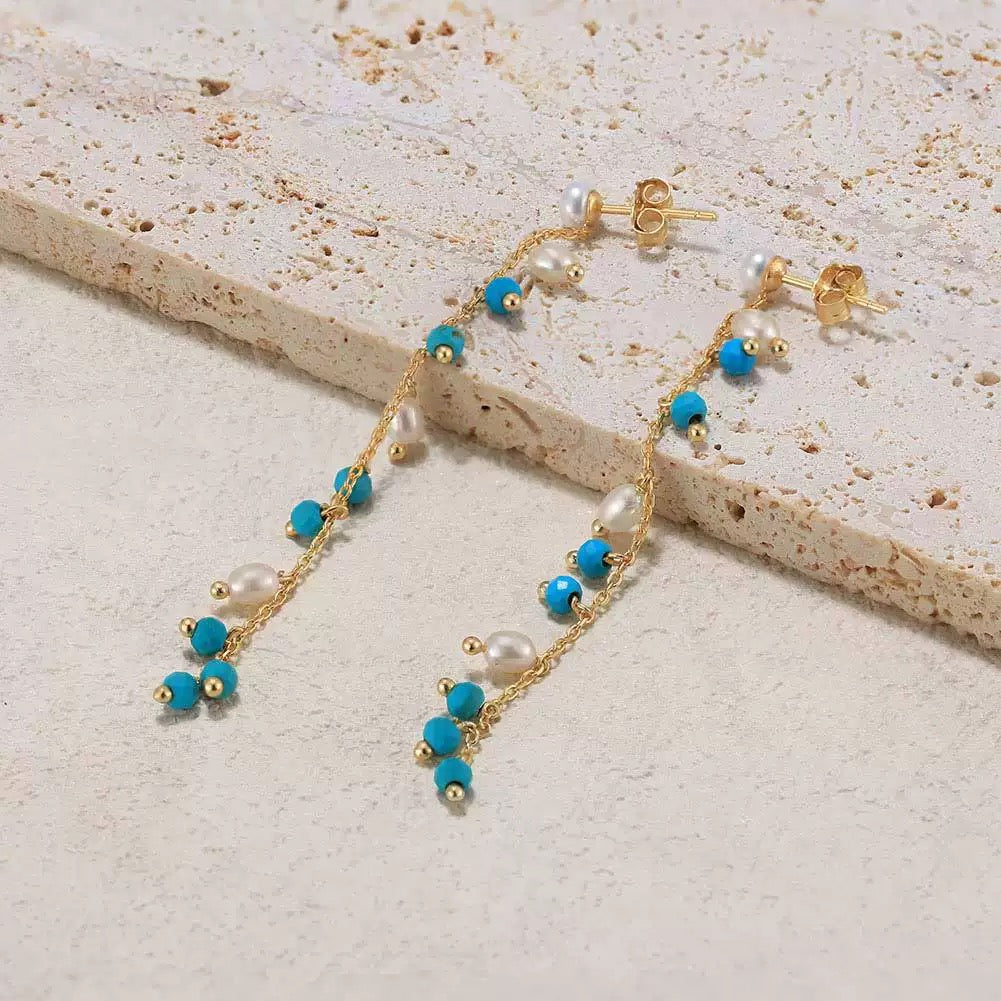 Vital Flow – Freshwater Pearl & Turquoise Energy Earrings