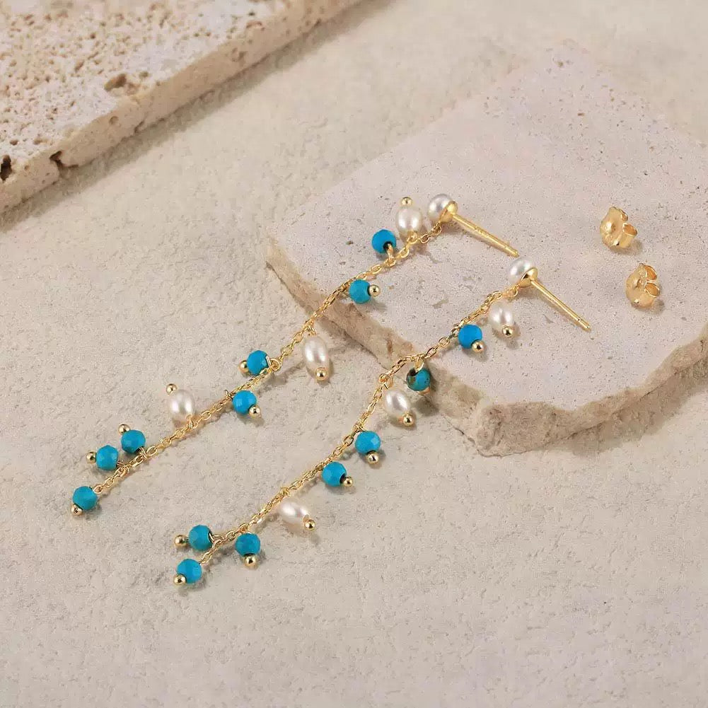 Vital Flow – Freshwater Pearl & Turquoise Energy Earrings