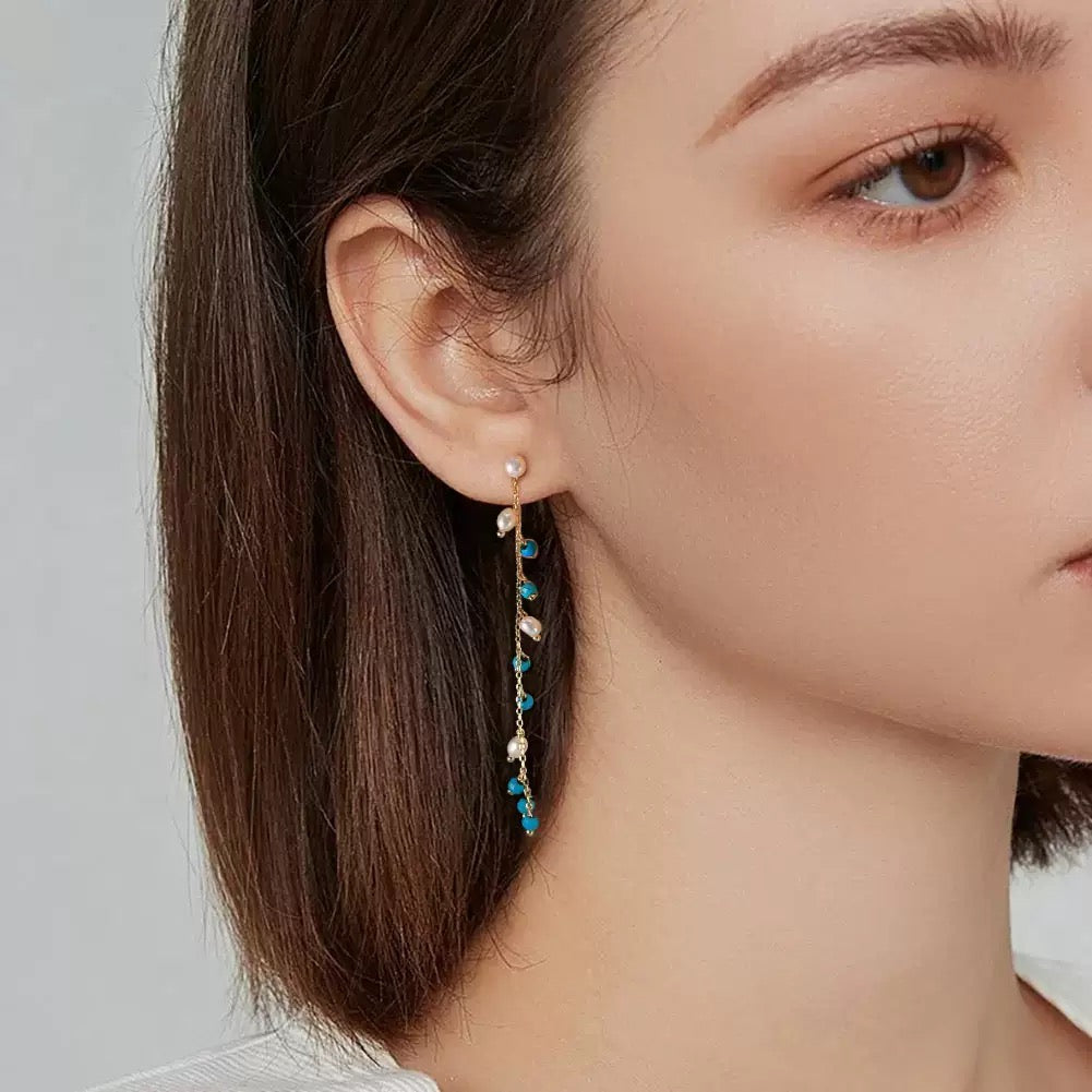 Vital Flow – Freshwater Pearl & Turquoise Energy Earrings