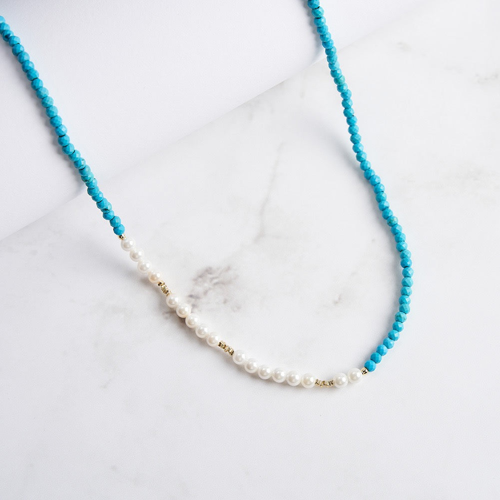 Sea Balance – Turquoise & White Shell Bead Necklace | Energy Stone Series