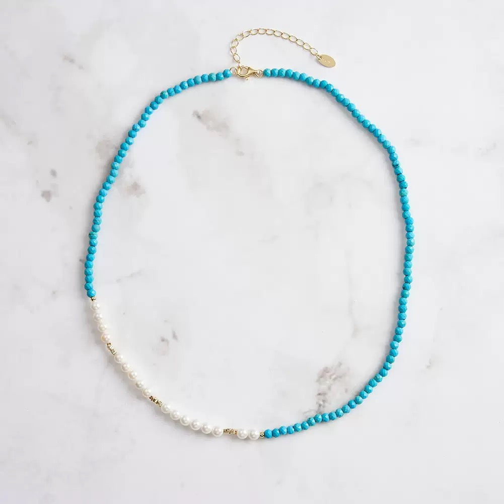 Sea Balance – Turquoise & White Shell Bead Necklace | Energy Stone Series