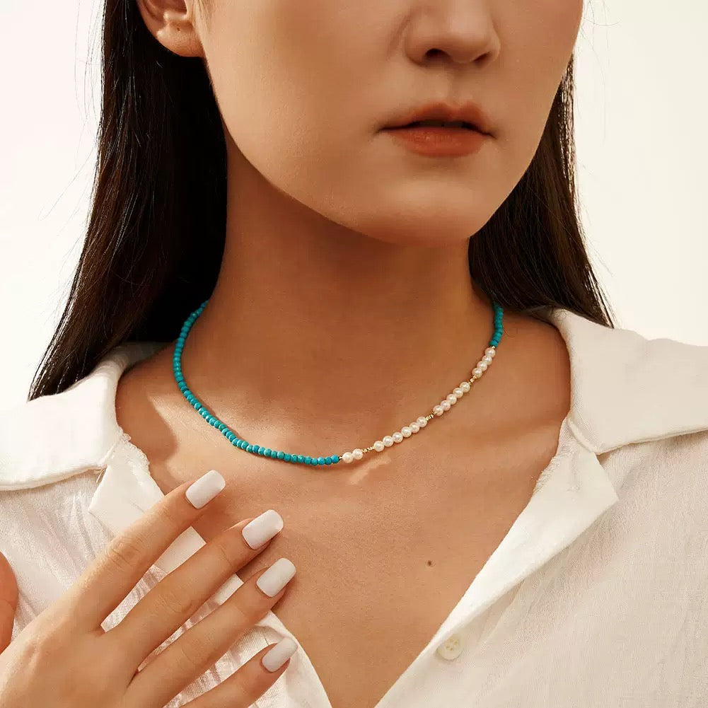 Sea Balance – Turquoise & White Shell Bead Necklace | Energy Stone Series