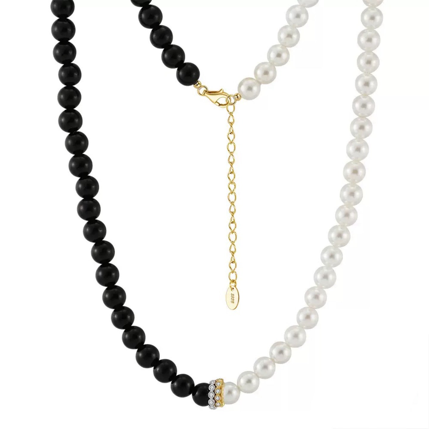 Shadow & Light – Obsidian & White Shell Bead Necklace| Energy Stone Series
