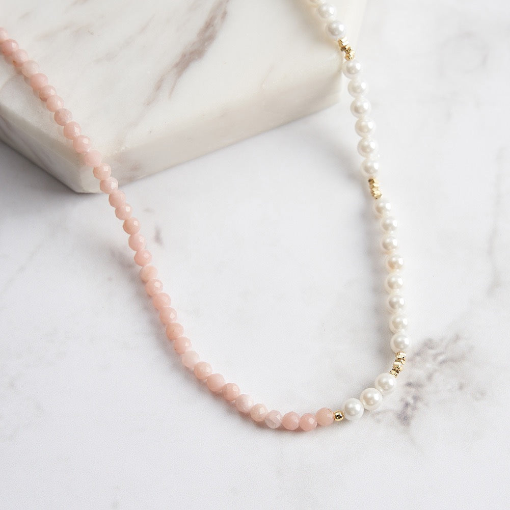 Rose Clarity – Pink Aventurine & White Shell Bead Necklace | Energy Stone Series
