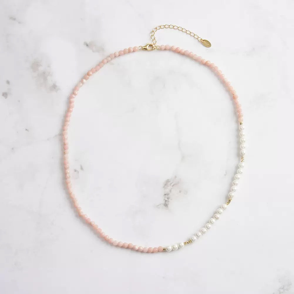 Rose Clarity – Pink Aventurine & White Shell Bead Necklace | Energy Stone Series