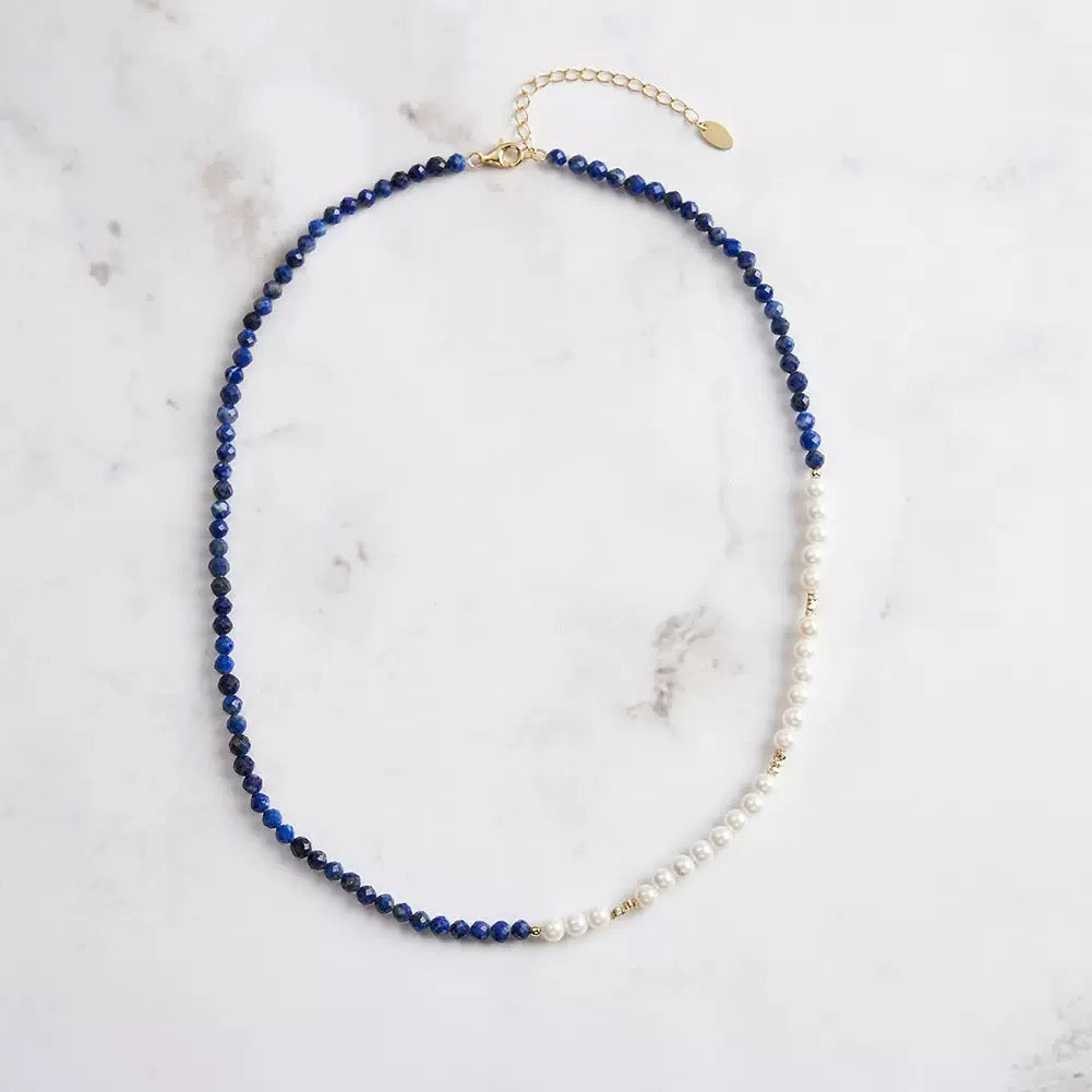 Night Whisper – Lapis Lazuli & White Shell Bead Necklace | Energy Stone Series