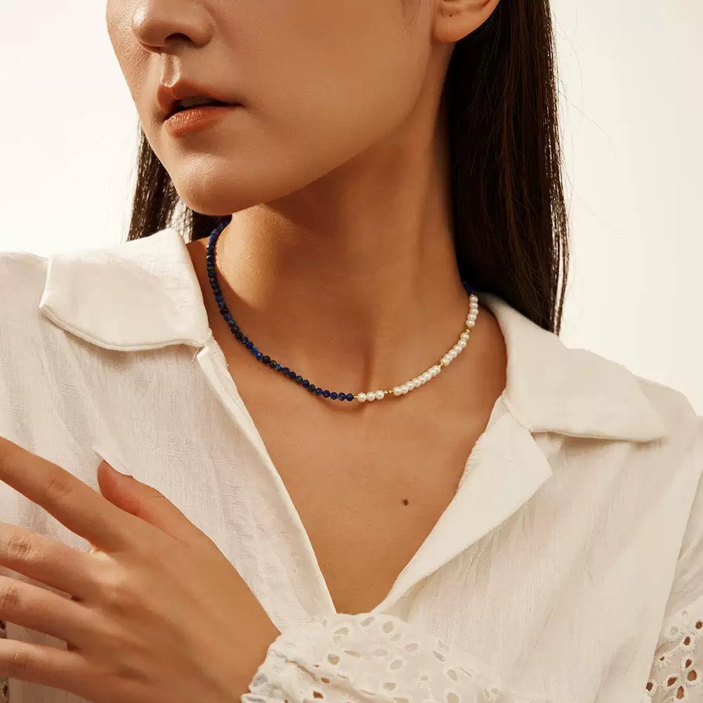 Night Whisper – Lapis Lazuli & White Shell Bead Necklace | Energy Stone Series