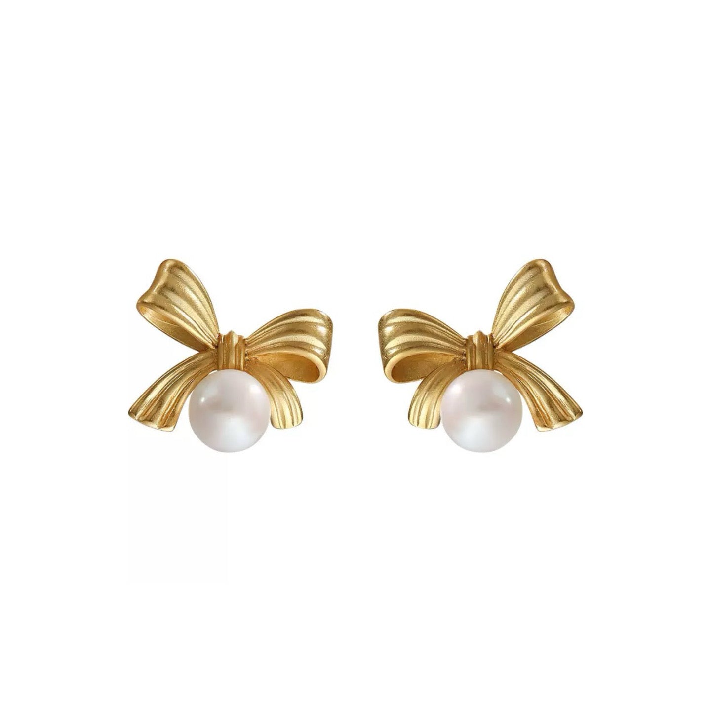 Golden Grace – Freshwater Pearl & Ribbon Bow Earrings