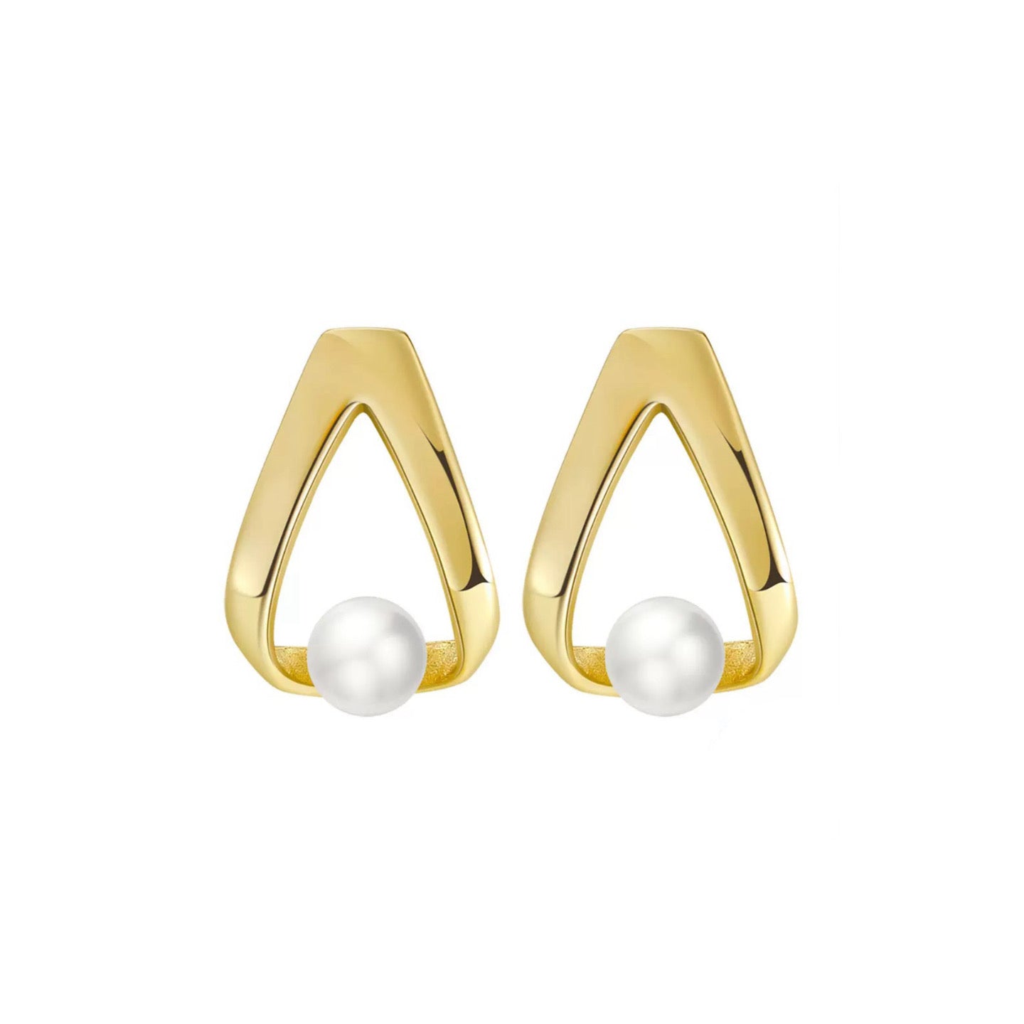 Zen Arc – Geometric Freshwater Pearl & Vermeil Stud Earrings