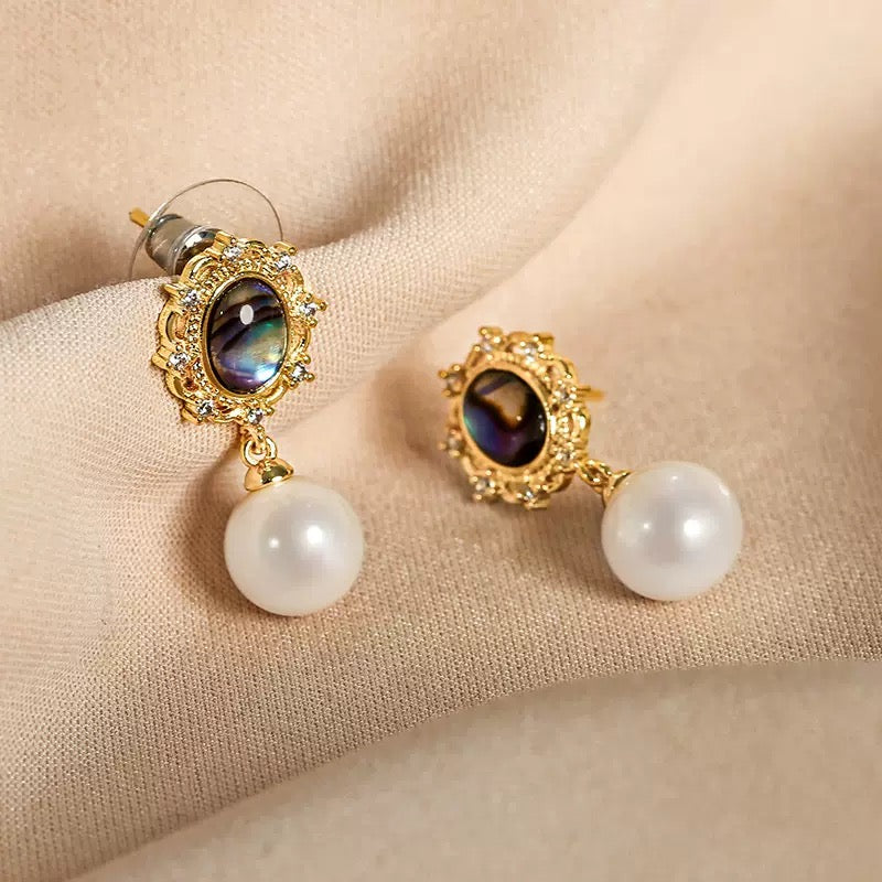 Celestial Frame – Abalone & Pearl Drop Earrings