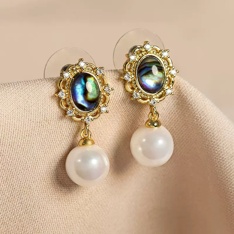 Celestial Frame – Abalone & Pearl Drop Earrings