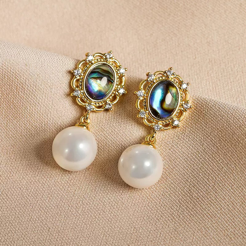 Celestial Frame – Abalone & Pearl Drop Earrings