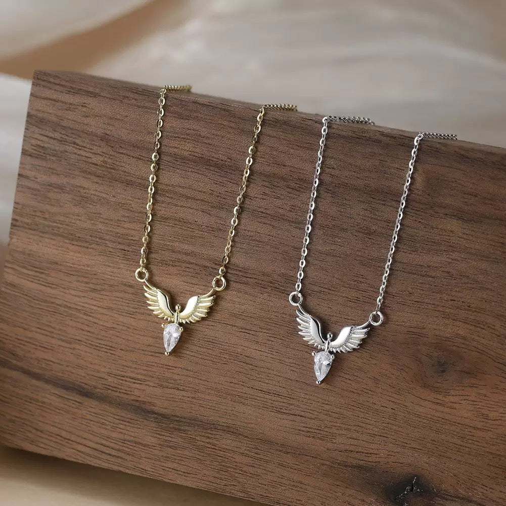 Angel Wings Necklace – Sterling Silver & Gold Vermeil Cubic Zirconia Pendant
