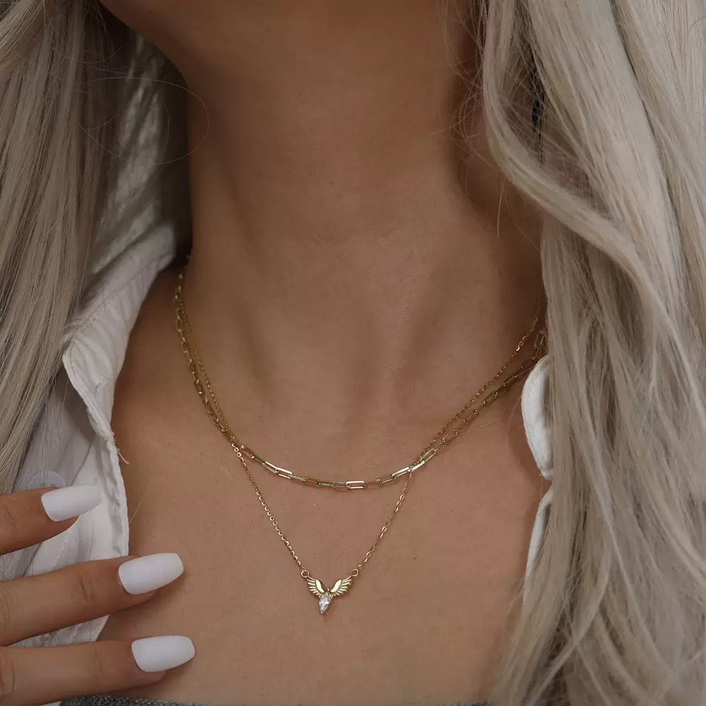 Angel Wings Necklace – Sterling Silver & Gold Vermeil Cubic Zirconia Pendant
