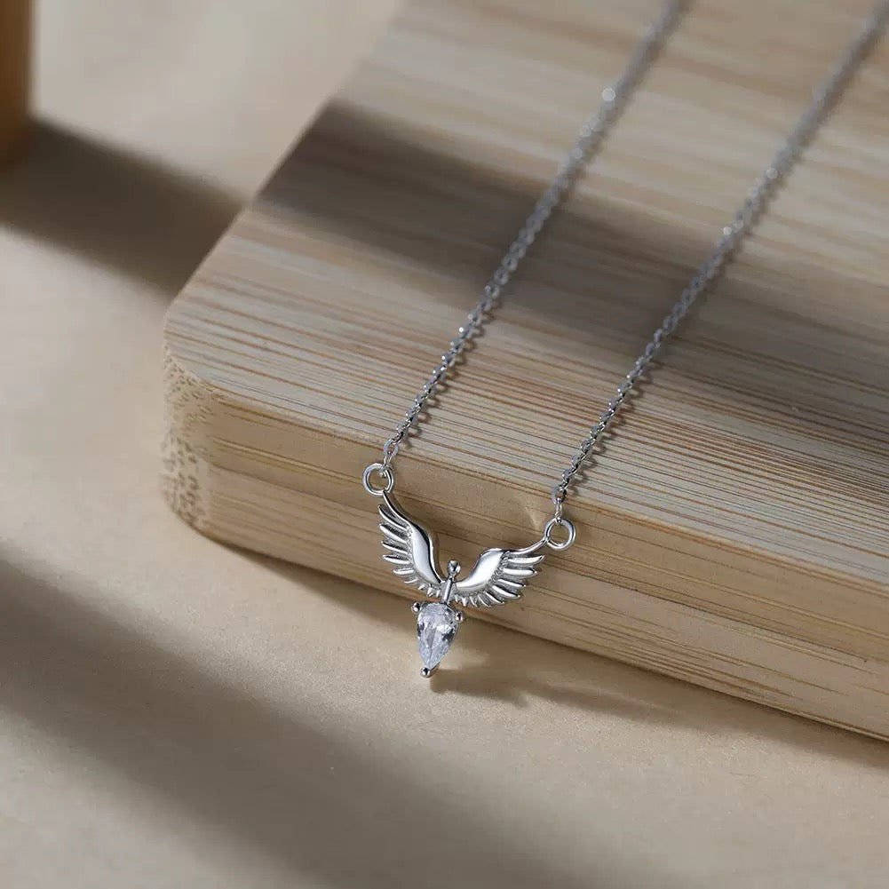Angel Wings Necklace – Sterling Silver & Gold Vermeil Cubic Zirconia Pendant