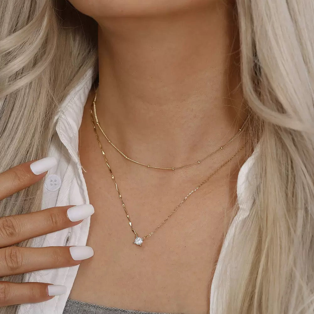 Solitaire Pendant Necklace – Sterling Silver & Gold Vermeil Cubic Zirconia Necklace