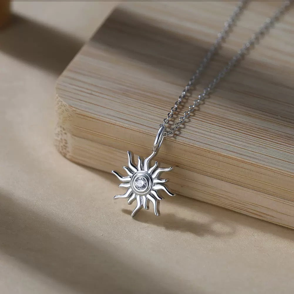 Sun Pendant Necklace – Sterling Silver & Gold Vermeil Cubic Zirconia Necklace