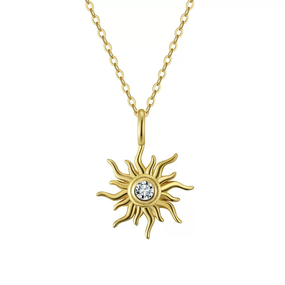 Sun Pendant Necklace – Sterling Silver & Gold Vermeil Cubic Zirconia Necklace